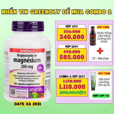 Webber Naturals Viên Uống Magie Magnesium Bisglycinate 200mg - Chính Ngạch Canada, Xuất VAT