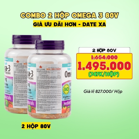 Combo 2 Hộp Webber Naturals Viên Uống Hỗ Trợ Tim Mạch, Não Triple Strength Omega 3 900mg EPA/DHA Hộp 80 Viên