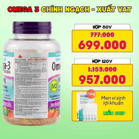 Webber Naturals Viên Uống Hỗ Trợ Tim Mạch, Não Triple Strength Omega 3 900mg EPA/DHA - Chính Ngạch, Xuất VAT