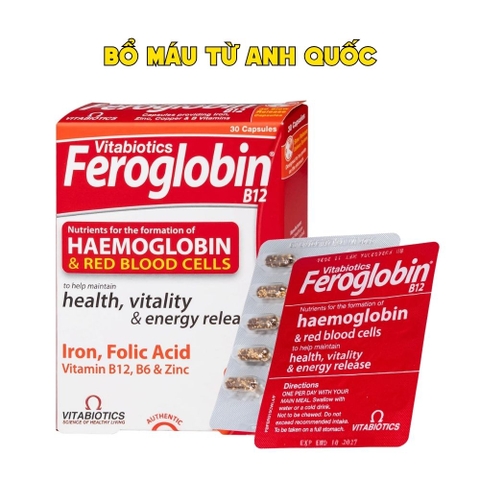 Viên uống hỗ trợ tăng khả năng tạo máu Vitabiotics Feroglobin B12 (30 viên) - Chính Ngạch Anh Quốc
