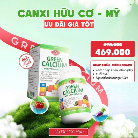 Olympian Labs Viên Uống Bổ Sung Canxi Hữu Cơ Green Calcium 100 viên - Nhập Khẩu Chính Ngạch Mỹ