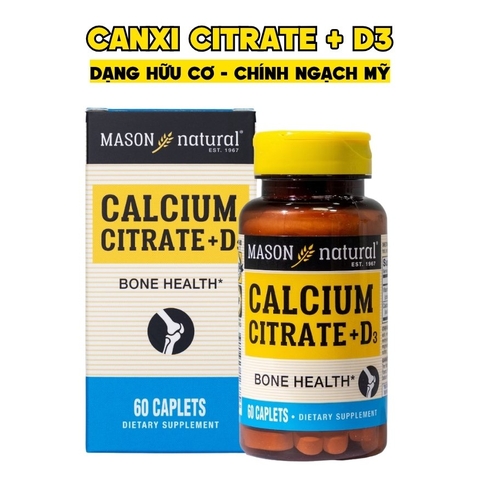 Mason Natural Viên Uống Bổ Sung Calcium Citrate + D3 Hộp 60 viên - Chính Ngạch Mỹ