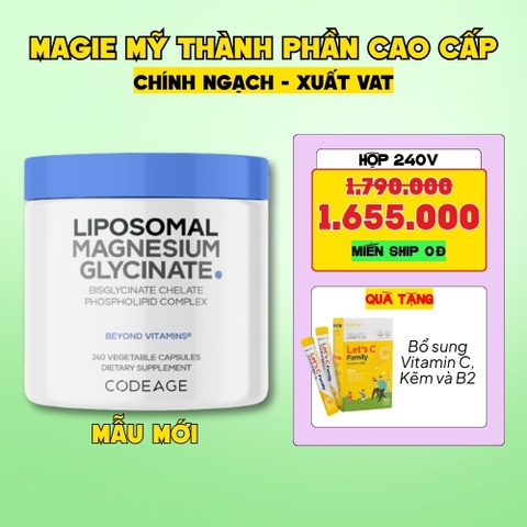 Codeage Viên Uống Liposomal Magnesium Magie Glycinate Hữu Cơ 240 Viên - Chính Ngạch Mỹ, Xuất VAT