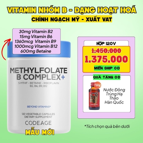 Codeage Viên Uống Methylfloate B Complex (Dạng Hoạt Hoá) 120 Viên - Chính Ngạch Mỹ