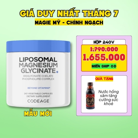 Codeage Viên Uống Liposomal Magnesium Magie Glycinate Hữu Cơ 240 Viên - Chính Ngạch Mỹ, Xuất VAT