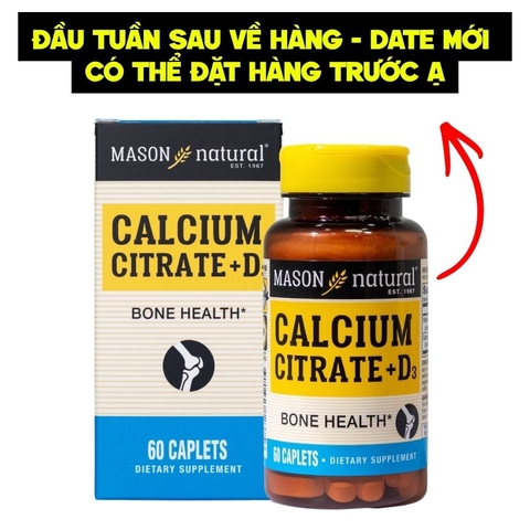 Mason Natural Viên Uống Bổ Sung Calcium Citrate + D3 Hộp 60 viên - Chính Ngạch Mỹ