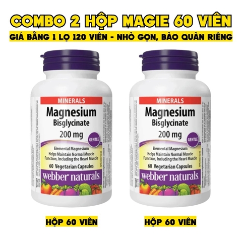 Combo 2 Hộp Magie Bisglycinate 60 Viên | Giá Bằng 1 Hộp 120v