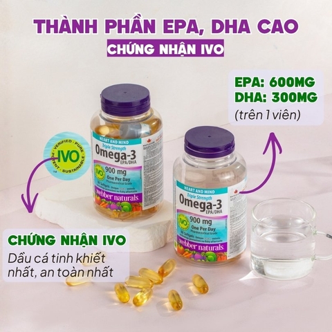 Webber Naturals Viên Uống Hỗ Trợ Tim Mạch, Não Triple Strength Omega 3 900mg EPA/DHA