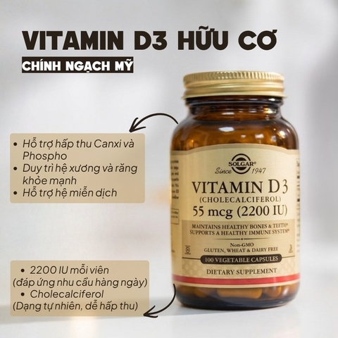 Solgar Viên Uống Bổ Sung Vitamin D3 2200 IU 100 Viên  - Chính Ngạch Mỹ