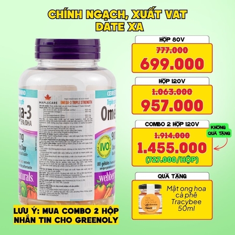 Webber Naturals Viên Uống Hỗ Trợ Tim Mạch, Não Triple Strength Omega 3 900mg EPA/DHA