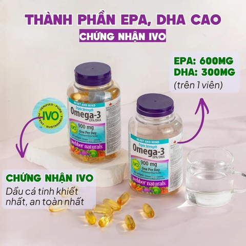 Combo 2 Hộp Webber Naturals Viên Uống Hỗ Trợ Tim Mạch, Não Triple Strength Omega 3 900mg EPA/DHA Hộp 80 Viên