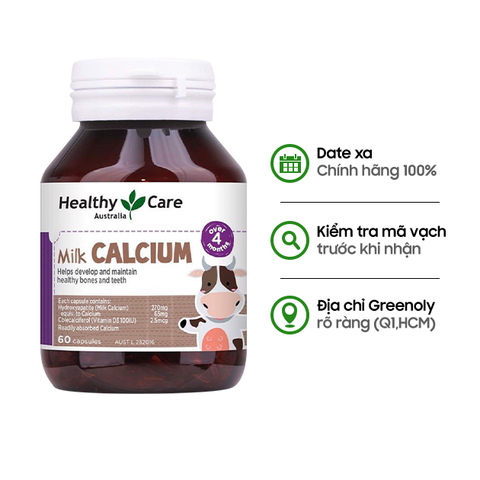 Healthy Care Bổ Sung Canxi Cho Trẻ Trên 4 Tháng Tuổi Milk Calcium 60 Viên (Chính Hãng)
