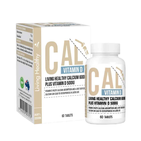 Living Healthy Viên Uống Bổ Sung Calcium 600mg Plus Vitamin D 500 IU 60 Viên