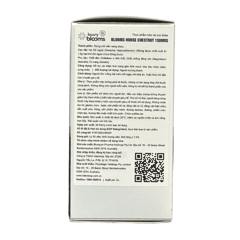 Henry Blooms Viên Uống Hỗ Trợ Giảm Giãn Tĩnh Mạch Hạt Dẻ Ngựa Horse Chestnut 1500mg 30 Viên