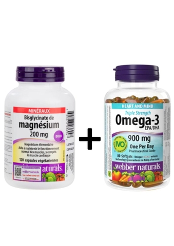 Combo 2 Hộp Webber Naturals Omega 3 900mg EPA/DHA 80 Viên Và Magnesium Bisglycinate 200mg Hỗ Trợ Tim Mạch, Hệ Tiêu Hoá 120 Viên