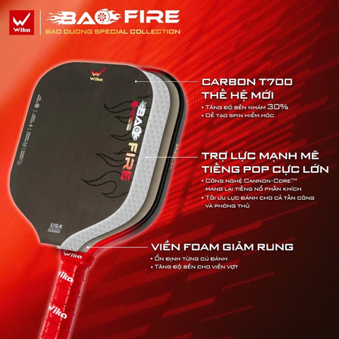 Wika Vợt Pickleball Bao Fire 16mm | 5 Màu |