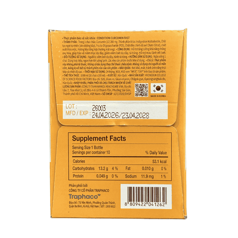 Kolmar Nước Bảo Vệ Tăng Cường Chức Năng Dạ Dày Condition Curcumin Fast 100ml