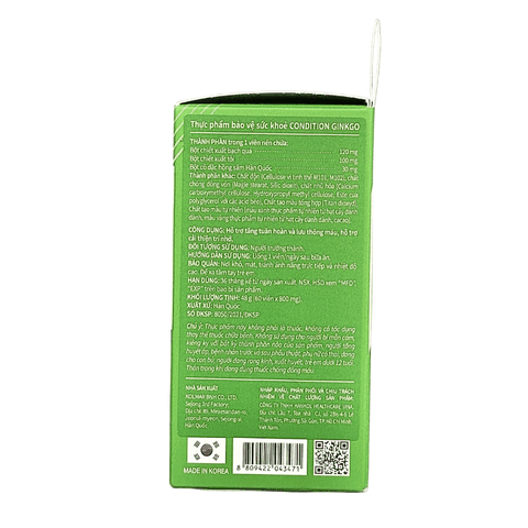 Kolmar Viên Uống Hỗ Trợ Não Và Tăng Cường Trí Nhớ Condition Ginkgo 60 Viên