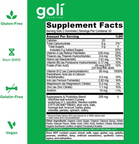 Kẹo Dẻo Bổ Sung Chất Xơ Hỗ Trợ Tiêu Hóa Goli Supergreens 60 Gummies