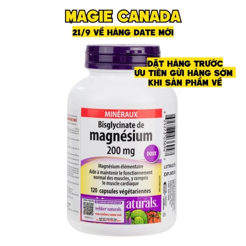 Webber Naturals Viên Uống Magie Magnesium Bisglycinate 200mg - Chính Ngạch Canada, Xuất VAT