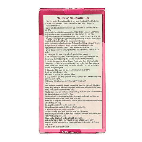 Neubria Viên Uống Neubiotic Her Bổ Sung 25 Tỷ Lợi Khuẩn, Hỗ Trợ Sức Khỏe Cho Nữ 30 Viên