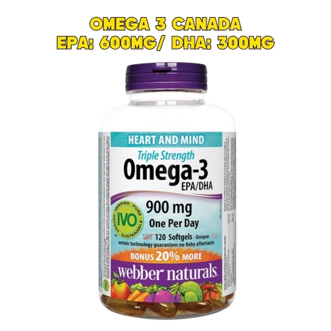Webber Naturals Viên Uống Hỗ Trợ Tim Mạch, Não Triple Strength Omega 3 900mg EPA/DHA - Chính Ngạch, Xuất VAT