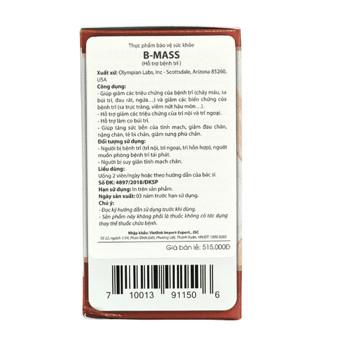 Olympian Labs Viên Uống Hỗ Trợ Cải Thiện Bệnh Trĩ B-MASS 30 Viên