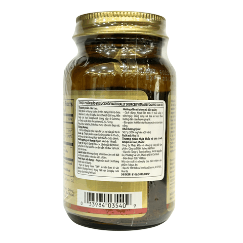 Solgar Viên Uống Bổ Sung Vitamin E 400 IU Hỗ Trợ Chống Lão Hóa 50 Viên