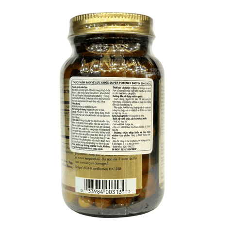 Solgar Viên Uống Super Potency Biotin 5000 MCG Hỗ Trợ Tóc, Móng, Da Khỏe Mạnh 50 Viên
