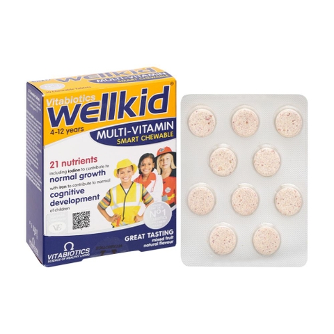 Vitabiotics Viên Nhai Vị Trái Cây Tăng Cường Sức Khỏe, Đề Kháng Cho Trẻ Wellkid Multi-Vitamin Hộp 30 viên