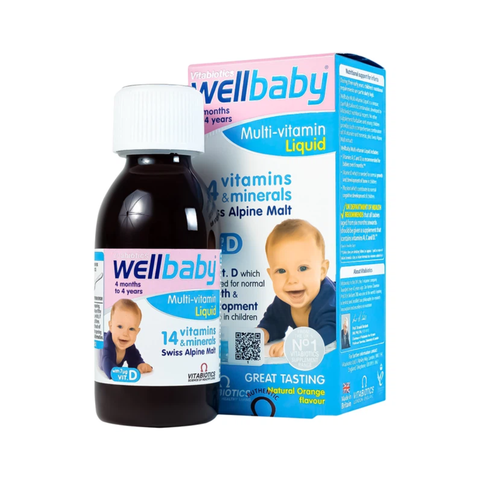 Vitabiotics Siro Bổ Sung Vitamin Và Khoáng Chất Cho Trẻ Từ 4 Tháng Tuổi Wellbaby Multi-Vitamin Liquid Chai 150ml