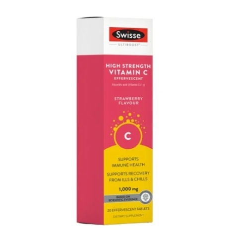 Swisse Ultiboost Viên Sủi High Strength Vitamin C 1000mg Hỗ Trợ Tăng Cường Sức Đề Kháng Tuýp 20 Viên