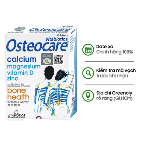 Vitabiotics Viên Uống Osteocare Bổ Sung Canxi, Magie, Vitamin D Và Zinc Hỗ Trợ Chắc Khỏe Xương Hộp 30 Viên