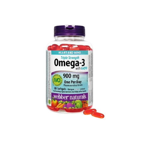 Webber Naturals Viên Uống Hỗ Trợ Tim Mạch Não, Giảm Chất Béo Trung Tín Trong Huyết Thanh Triple Strength Omega 3 900mg + CoQ10 Hộp 80 Viên