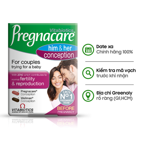 Vitabiotics Viên Uống Hỗ Trợ Tăng Khả Năng Thụ Thai Cho Nam & Nữ Pregnacare Him & Her Conception 60 Viên