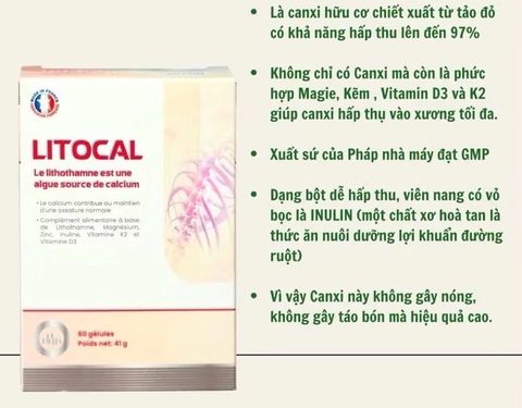 Litocal Viên Uống Canxi Hữu Cơ Bổ Sung D3, K2, Magie, Kẽm Giúp Xương Chắc Khỏe 30-60 Viên