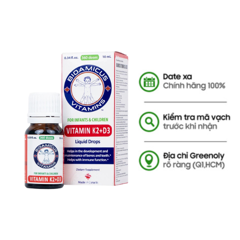 Bioamicus Vitamin K2 & D3 Hỗ Trợ Phát Triển Chiều Cao, Canxi, Ngừa Còi Xương Và Tăng Đề Kháng Cho Trẻ Lọ 10ml