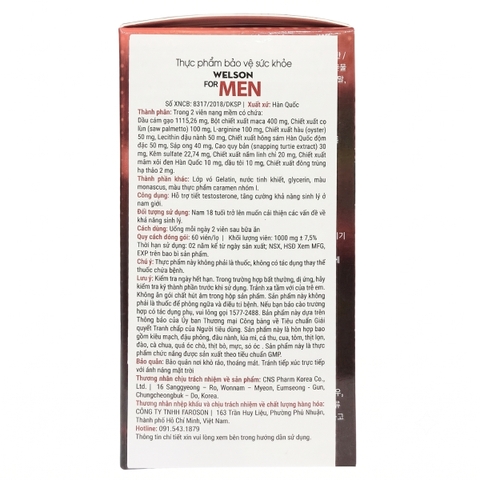 Welson For Men Hỗ Trợ Nam Giới Hộp 60 Viên - Chính Ngạch Hàn Quốc