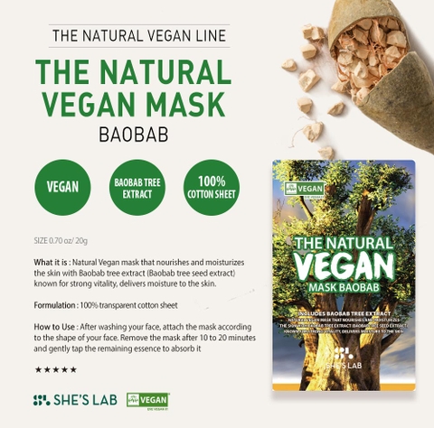 Mặt Nạ She'Lab The Natural Vegan Mask Baobab