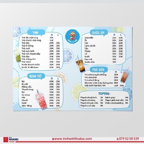 Menu Giấy Thường