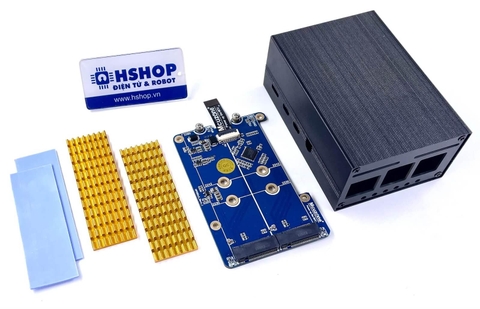 Mạch Raspberry Pi 5 PCIe to Dual M.2 NVMe PCIe SSD Adapter Board with Metal Case Mcuzone