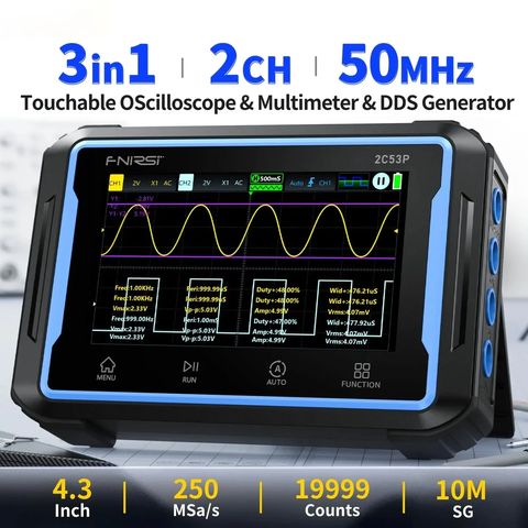 Máy đo hiện sóng FNIRSI® 2C53P Tablet Touchable Oscilloscope + Multimeter + DDS Generator