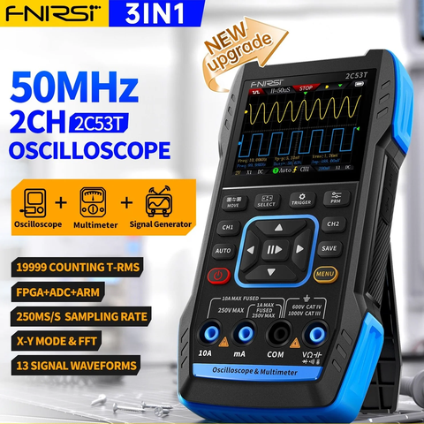 Máy đo hiện sóng FNIRSI® 2C53T Handheld Oscilloscope + Digital Multimeter + DDS Generator