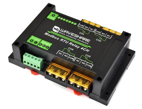 Waveshare Industrial Modbus RTU 4-ch High Current Relay Module with RS485 Interface, Onboard LED Indicators, Multi Isolation Protection Circuits