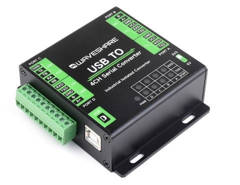 Waveshare Industrial USB To 4-Ch Serial Converter, Original FT4232HL Chip, Supports USB To RS232/485/422/TTL