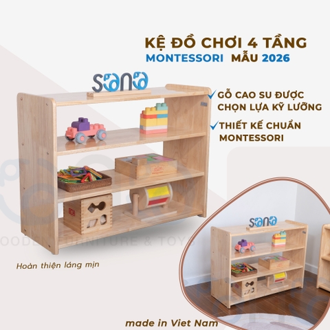 Kệ Montessori 4 tầng gỗ Cao su SONO SK2