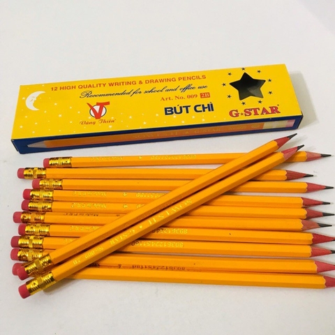 [Lẻ 1 cây] Bút viết chì gỗ Gstar 009 MÀU VÀNG 2B có đầu gôm