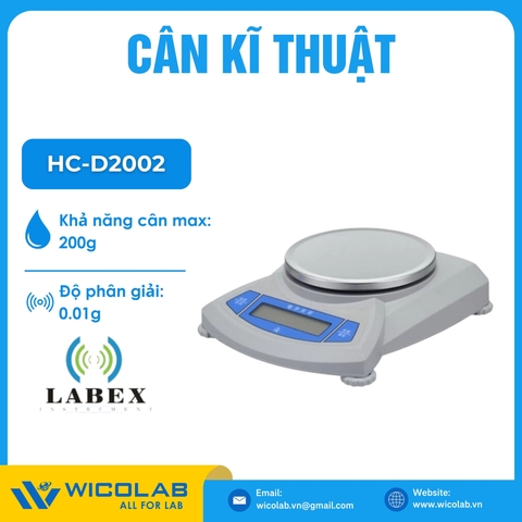 Cân Kỹ Thuật 2 Số Lẻ Màn Hình LCD Labex Anh HC-D2002 | 200g - 0.01g