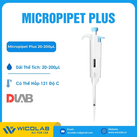 Micropipet Plus Đơn Kênh Dải Thay Đổi Dlab 20-200µL | Hấp Được