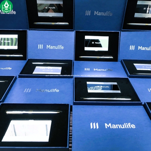 Bộ Quà Tặng 2 Sản Phẩm Bút Ký Kết Hợp Hộp Đựng Name Card Khắc Logo Manulife